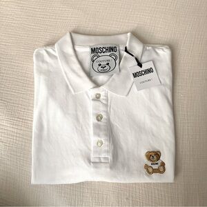 NEW Moschino Men’s Polo Shirt with Embroidered Bear, White